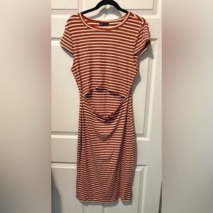 Chic Striped Midi Dress in Burnt Orange and White